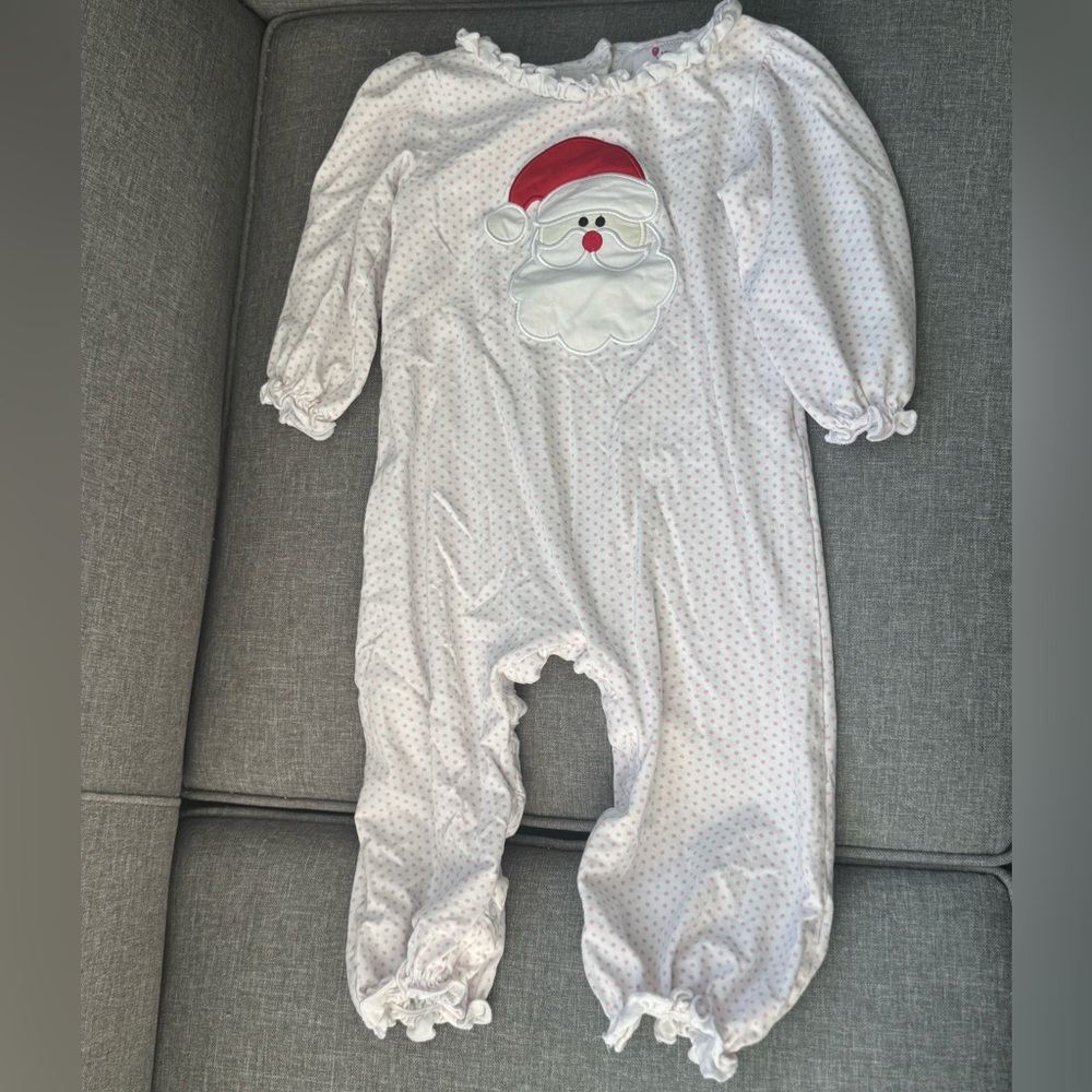 Eliza James Pink and White Polka Dot Santa Applique Romper-3T
